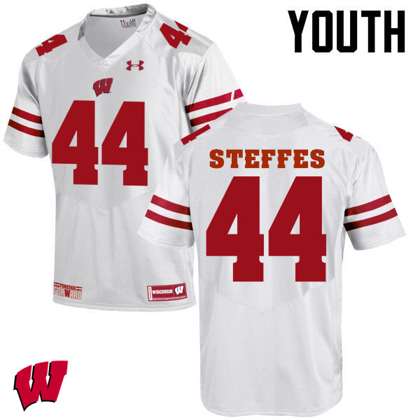 Youth Wisconsin Badgers #44 Eric Steffes College Football Jerseys-White